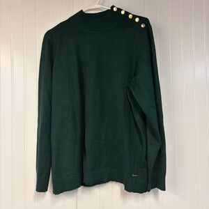 Calvin Klein Dark Green Gold Button-Shoulder Sweater XL